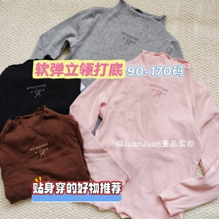 日系儿童半高领打底衫秋冬男女童磨毛保暖上衣宝宝蝴蝶结长袖T恤