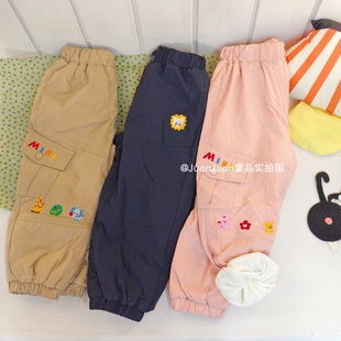 可爱小熊儿童工装裤秋冬款男女童加绒裤裤子户外防风保暖长裤