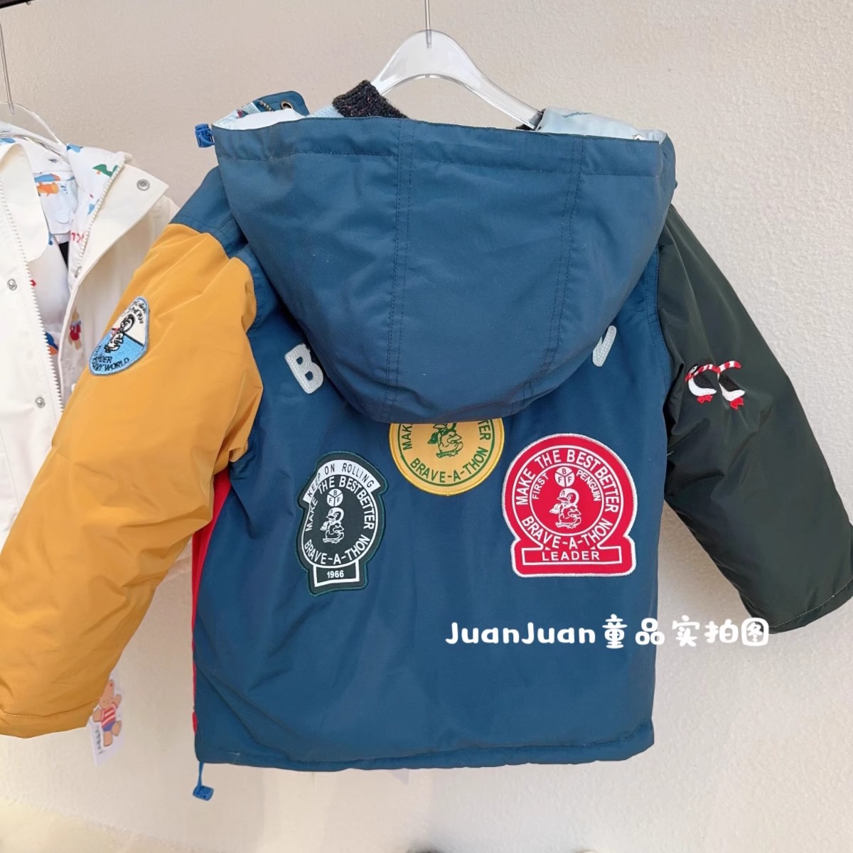 潮牌DD儿童企鹅拼色～防风防水羽绒服冬款男女童保暖加厚中长外套