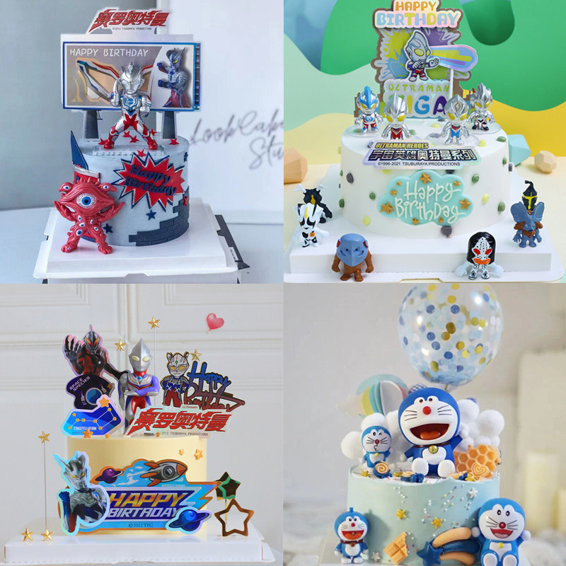 网红蛋糕插牌超人战士皇冠比卡丘