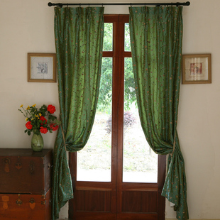 绿色 窗帘定制甄嬛传红楼梦同款 乡村仿真丝绣花中式 玫瑰园美式