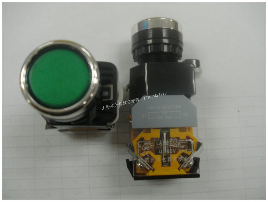 LA38-11DZS(DC24V)   绿色 带灯 无锁 按钮开关  电器