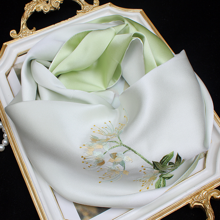 高档真丝刺绣绸缎围巾桑蚕丝苏绣花丝巾长披肩中国风女士礼品幽兰