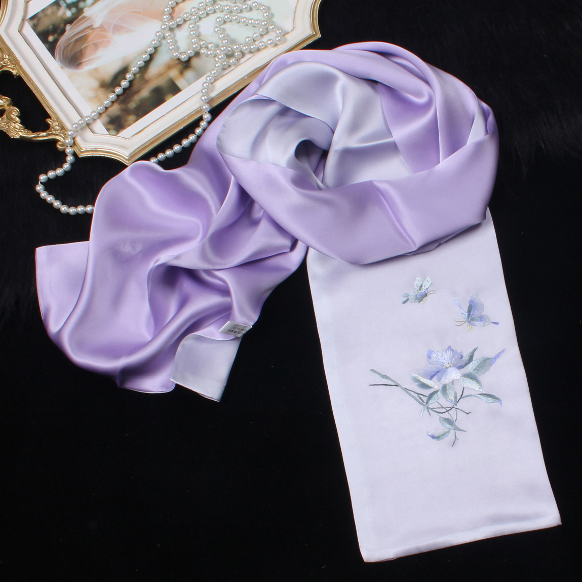 手工刺绣桑蚕丝丝巾女旗袍外搭小披肩妈妈杜娟花真丝围巾实用礼物