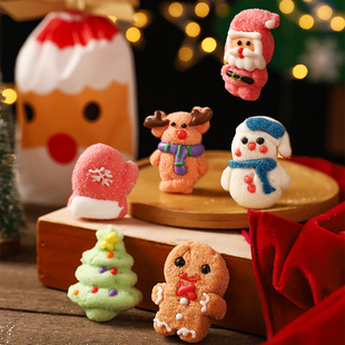 圣诞节卡通可爱棉花糖裱花霜糖棉花糖圣诞老人拐杖糖果礼盒软糖