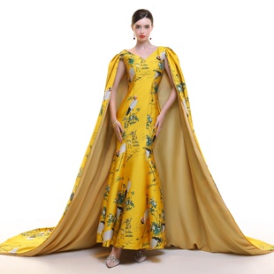 2025新款 显瘦演出表演模特走秀夸张拖尾礼服主持 宴会优雅长款