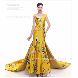 主持人旗袍高 演出模特走秀礼服性感鱼尾修身 2025新款 优雅长款