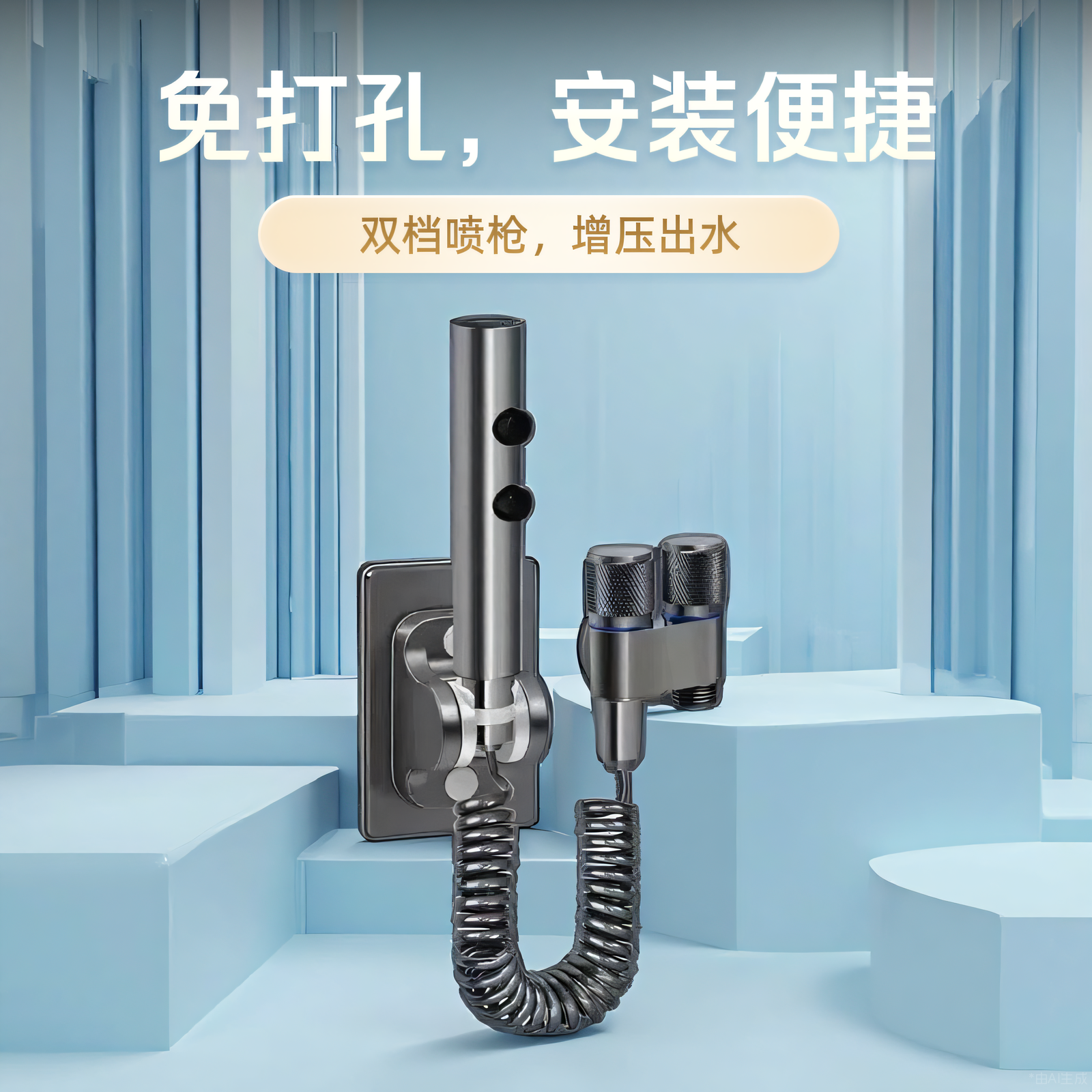 马桶伴侣喷枪一进二出增压设计带弹簧管