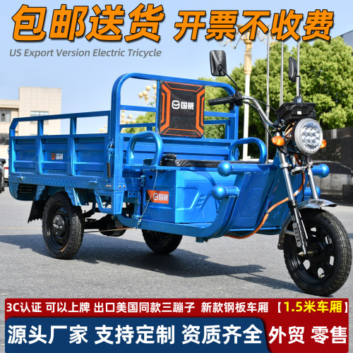 国威货运电动三轮车3C合规可上牌新款钢板车厢拉货车农用载重王