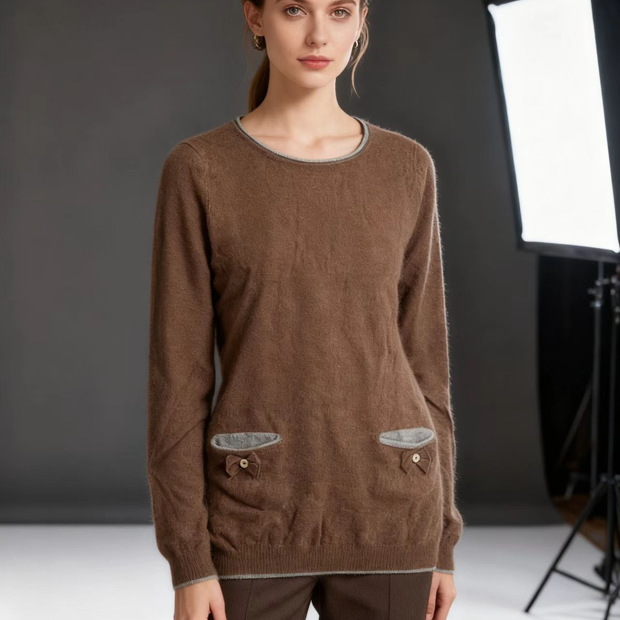 2025春秋冬新款日式兔绒纯色毛衣修身针织衫棉毛衫打底衫女士薄款