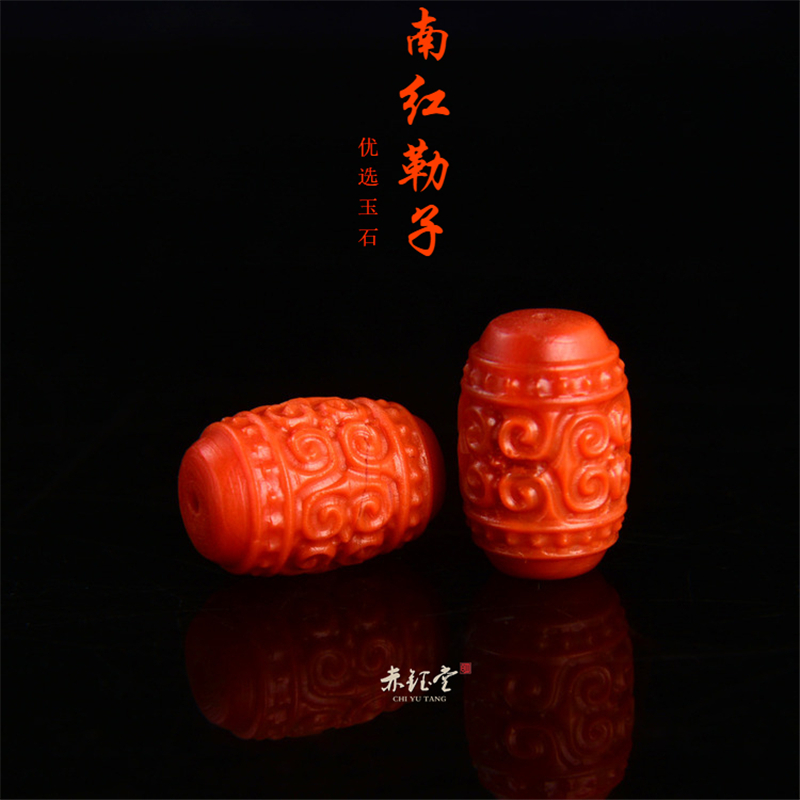 南红勒子桶珠回纹珠四川九口玫瑰红色民族风手串配珠文玩配饰优选