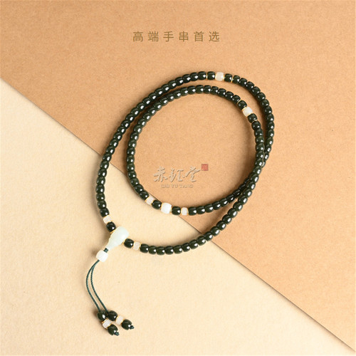 和田玉108佛珠项链直切桶珠精品