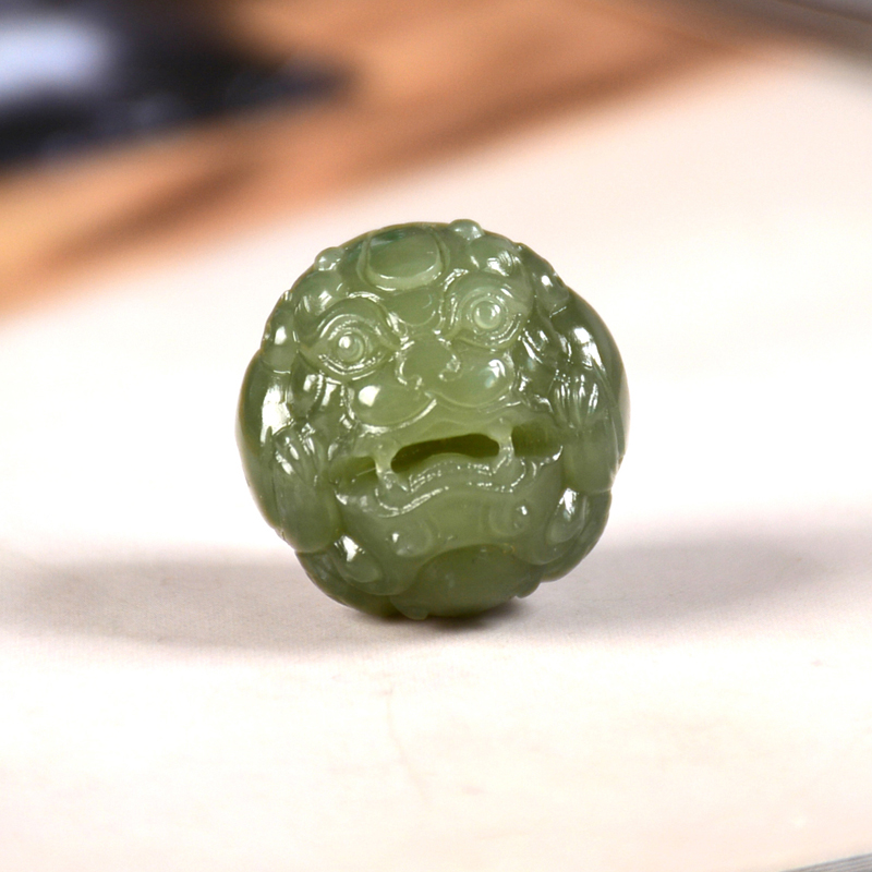 和田玉貔貅兽珠通孔天然青黄口散珠单珠吊坠精工diy文玩手串配珠