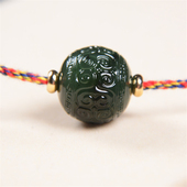 新疆和田玉散珠单颗墨碧玉回纹雕刻手工diy手串配珠文玩配饰精选