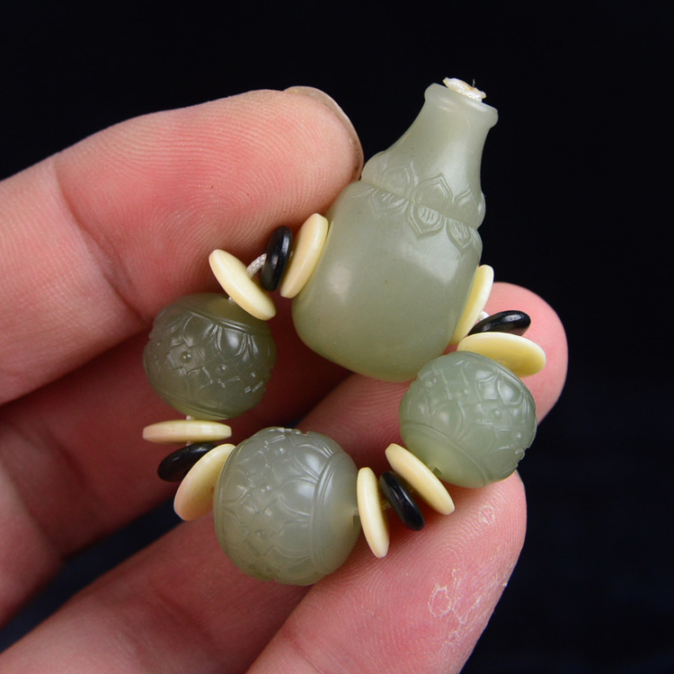 和田玉三通套装散珠单珠青玉大孔