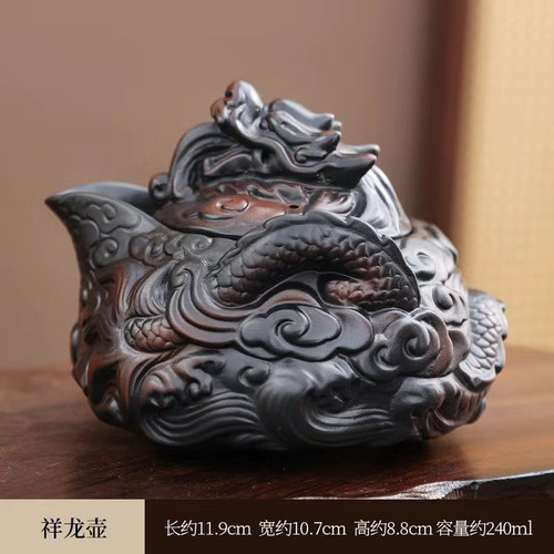 紫陶手工浮雕紫砂壶原矿龙骨金砂金蟾手抓壶复古柴烧手工茶壶