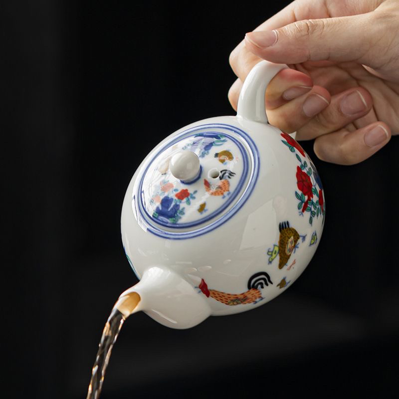 手绘边鸡缸盖碗茶杯陶瓷茶具防烫茶杯