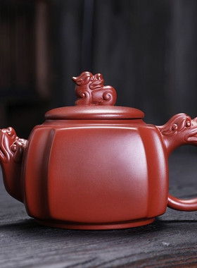 朱泥龙头紫砂壶高档家用四方泡茶创意茶壶一等品功夫茶具