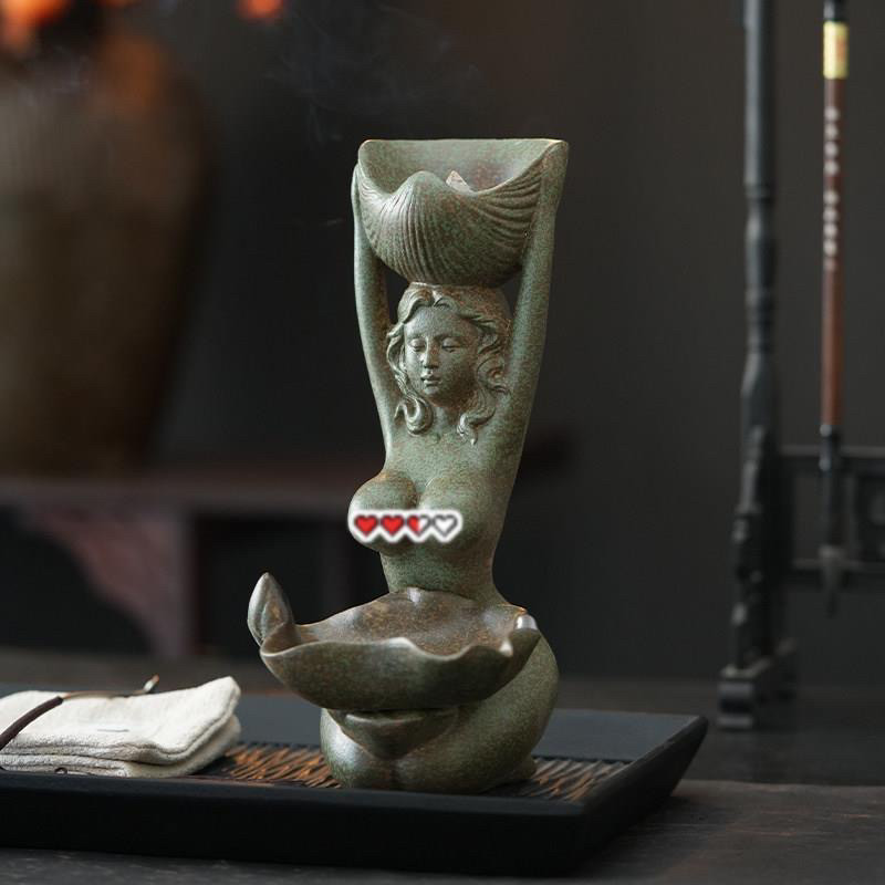 倒流香炉家用香薰炉奶茶妹陶瓷创意美女茶宠茶道摆件卧室内线香插