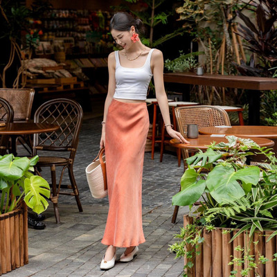 早春莱赛尔斜裁修身鱼尾半身裙