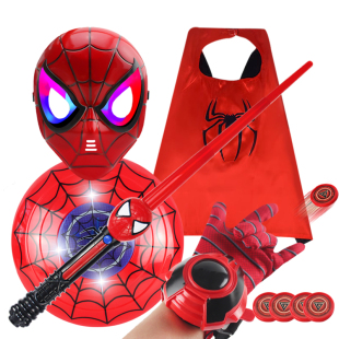 蜘蛛吐丝发射器手套儿童玩具礼物发光面具万圣节舞会披风盾牌男孩