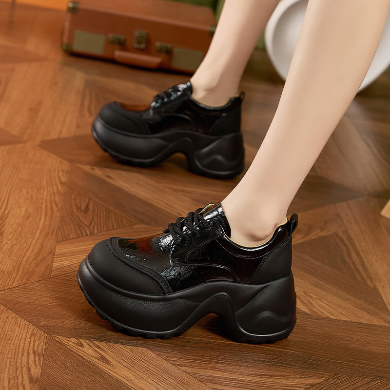 厚底小皮鞋女2026春季新款英伦风粗跟深口单鞋系带8cm增高女鞋,女鞋,深口单鞋,淘宝优惠券,粉丝福利购,淘宝优惠卷