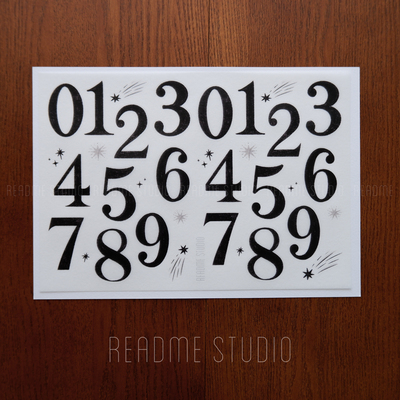 5魔法大数字炭笔手绘手帐日期贴