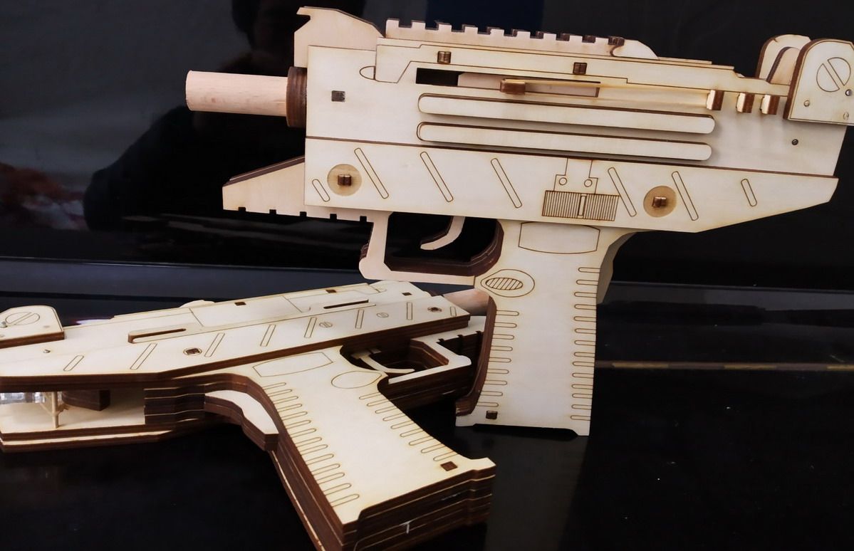 亲子制作uzi pro皮筋枪 乌兹冲锋枪 全自动 连发反吹皮筋枪 木制