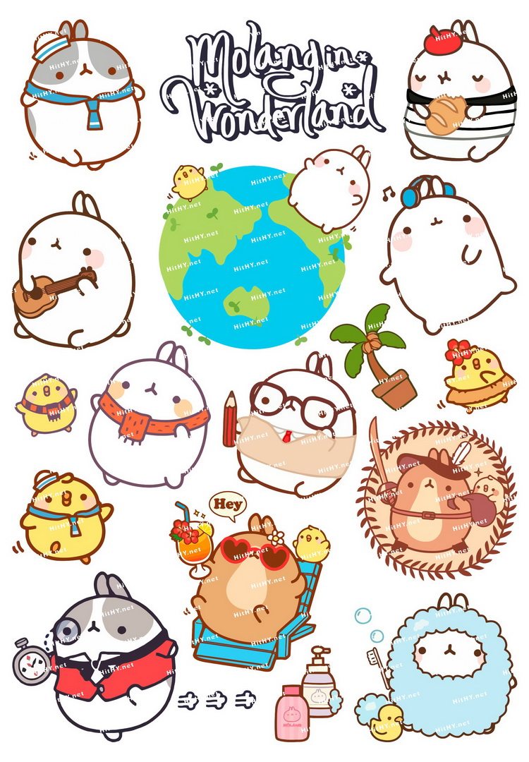 07molang土豆兔卡通动漫电脑手机旅行拉杆箱防水贴纸