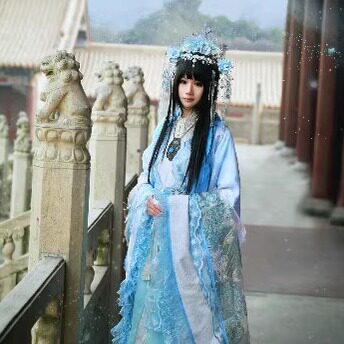北极cosplay服装出租 井井油条君拂cos服 华丽蓝色古装女长拖尾