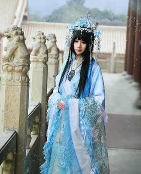 北极cosplay服装出租 井井油条君拂cos服 华丽蓝色古装女长拖尾