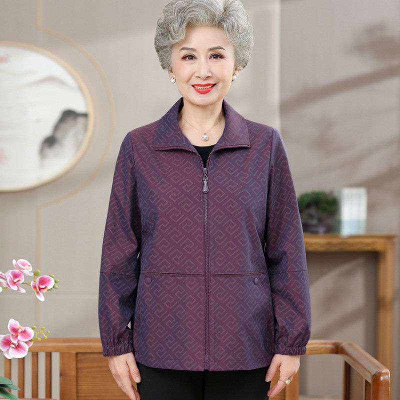 中老年人秋装外套女奶奶休闲翻领