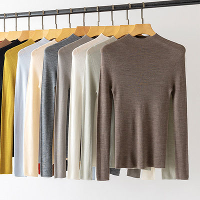 纯羊毛无缝薄款半高领女打底衫