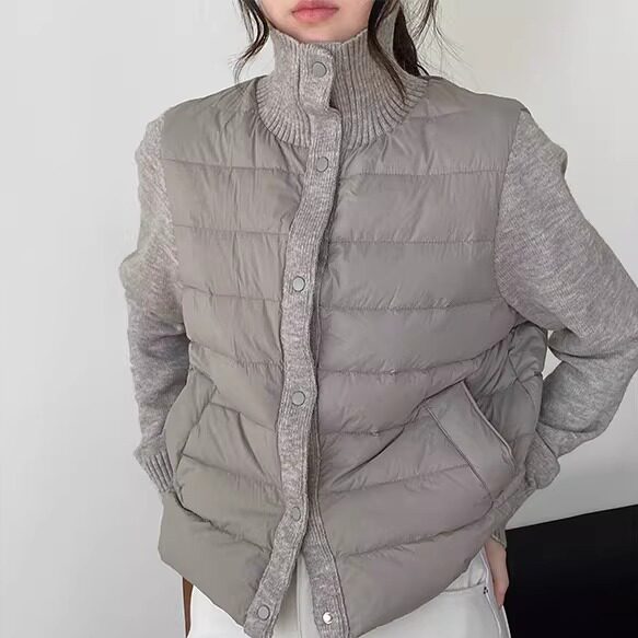 立领假两件90白鸭绒羽绒服女