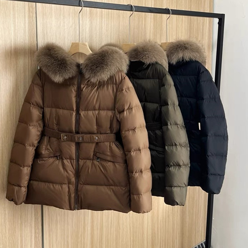 秋冬连帽白鸭绒大毛领显瘦羽绒服