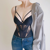 显瘦内搭性感内衣聚拢文胸蕾丝塑身衣一体式 镂空收腹束腰连体衣