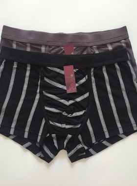 正品康妮雅睡衣条纹中腰平角四角粘纤舒适薄男内裤310B1234（2条