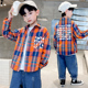 中大童男童百搭时尚 2026新款 字母格子衬衫 潮酷炸街个性 上衣 春秋季