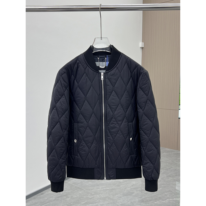 欧洲站高端潮牌欧货2025冬季时尚棒球领菱形格休闲保暖棉衣外套男