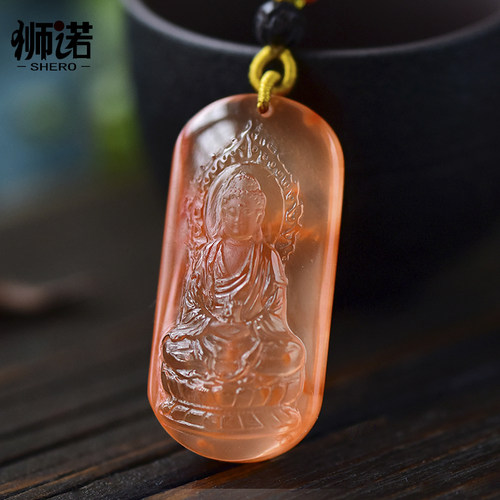红兔毛水晶雕释迦摩尼佛祖吊坠