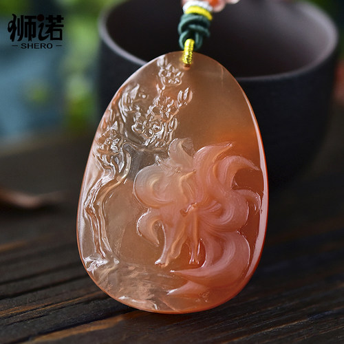 天然红兔毛九尾狐吊坠红水晶项链