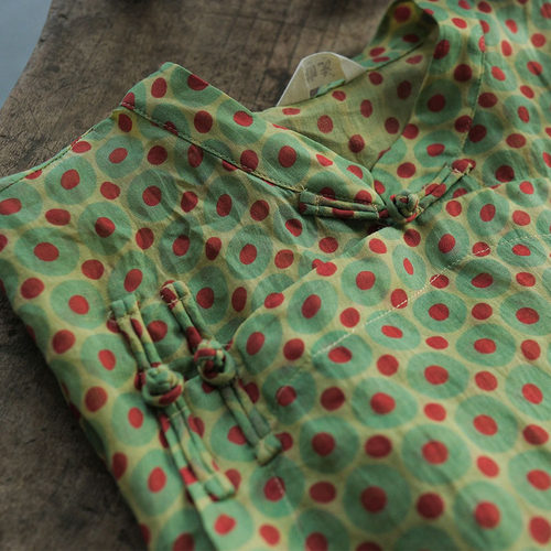 宽松复古套头短袖苎麻波点衬衣