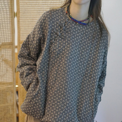 到货复古斜襟纯棉碎花加厚棉衣