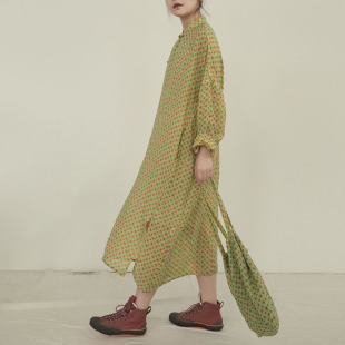 旗袍 波点茧型纯苎麻宽松大码 斜襟盘扣连衣裙袍子 复古新中式 夏季