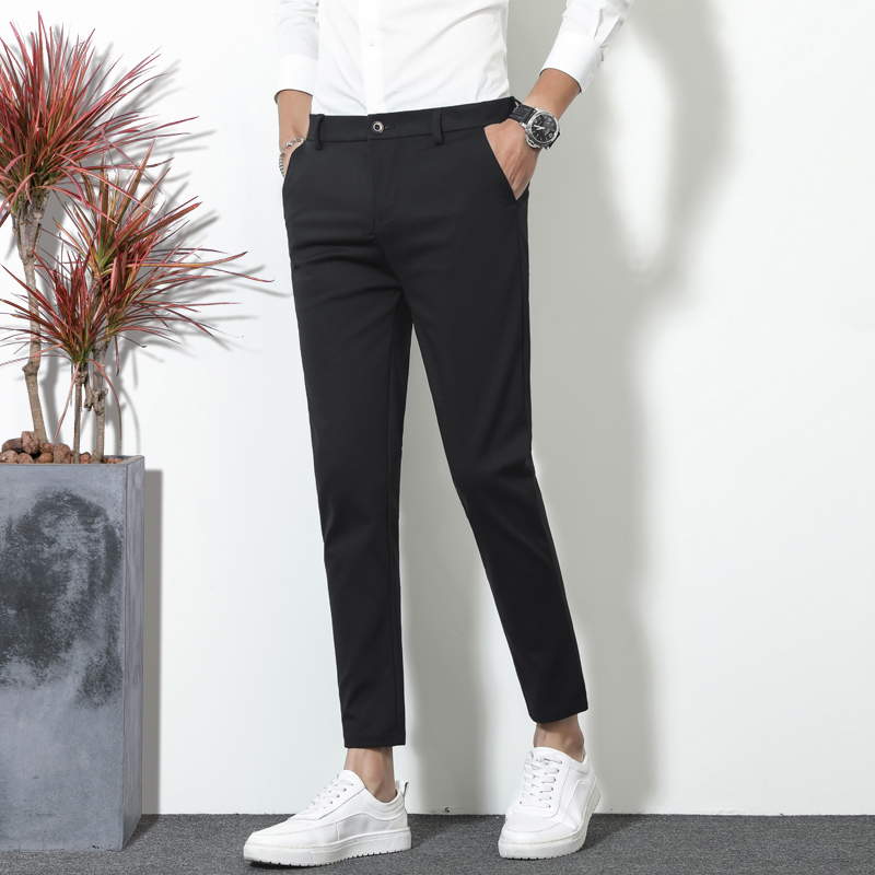 冬季男士休闲裤小脚九分裤韩版修身抗皱加绒加厚西裤9分裤西装裤