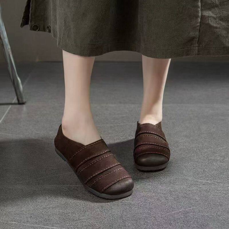 鹿与鸢尾真皮手工鞋复古文艺女鞋软底软面牛筋底单鞋一脚蹬妈妈鞋