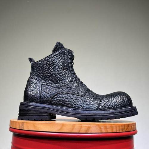 野牛皮工装靴复古高帮马丁靴