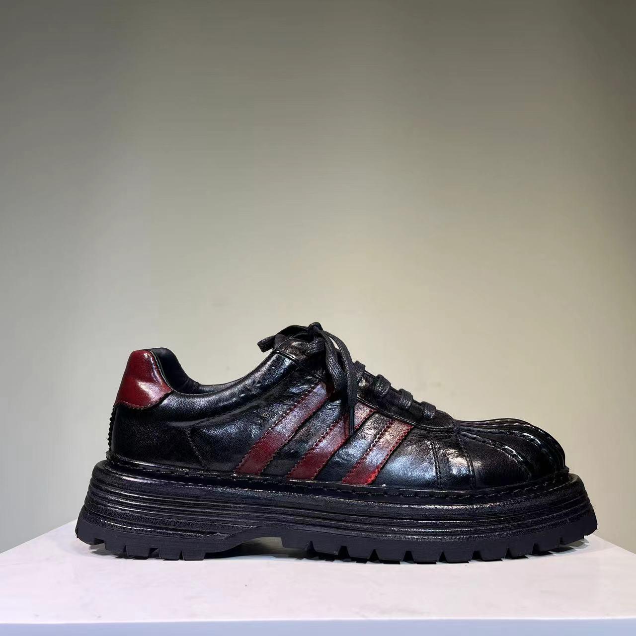 新款马皮男鞋贝壳头休闲时尚厚底