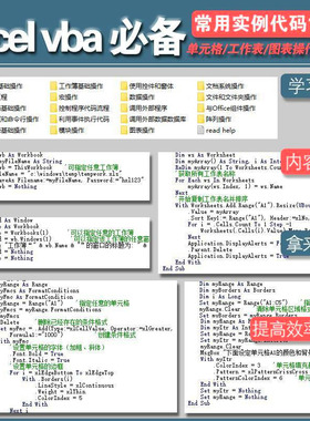 EXCEL VBA宏编程实用经典范例实例代码常用案例参考