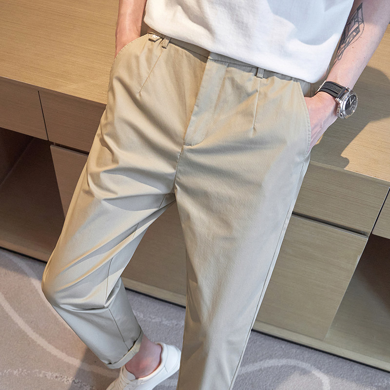 冰丝高弹棉布休闲裤 弹力腰 休闲裤男 K8062-P65卡其（98）图片